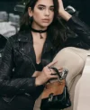 Dua Lipa Black Belted Leather Jacket