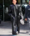 Dua Lipa Black Leather Coat Front