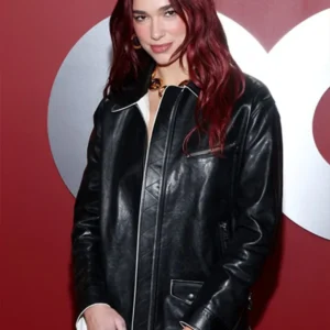 Dua Lipa Black Leather Jacket Front