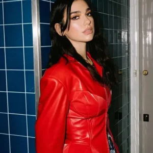 Dua Lipa Red Leather Jacket