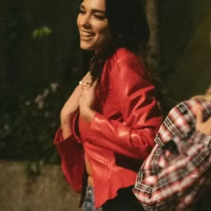 Dua Lipa Red Leather Jacket For Sale