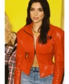 Dua Lipa Red Leather Jacket Front
