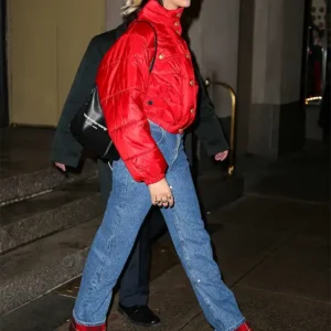 Dua Lipa Red Puffer Jacket For Sale