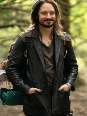 Elijah Wood Bookworm 2024 Black Leather Blazer On Sale