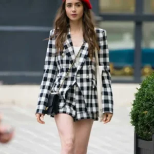 Emily Cooper Emily In Paris Cotton Checked Blazer