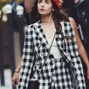 Emily Cooper Emily In Paris Cotton Checked Blazer Front View