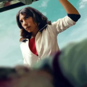 Evin Ahmad Who Is Erin Carter White Bomber Jacket Front