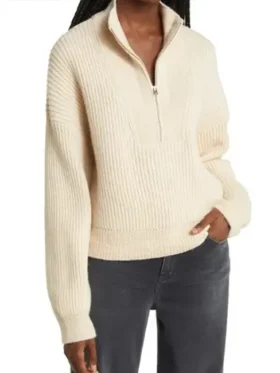 Fool Me Once Michelle Keegan White Half Zip Jacket Full View