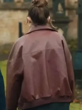 Gemma Daddy Issues Brown Leather Bomber Jacket Back