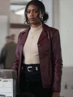 High Potential 2024 Javicia Leslie Purple Leather Blazer