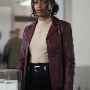 High Potential 2024 Javicia Leslie Purple Leather Blazer