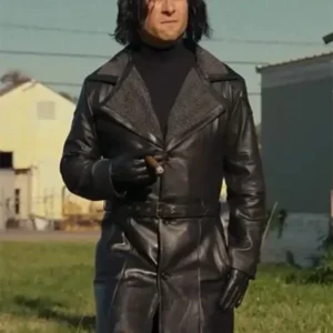 Hit Man Glen Powell Leather Black Coat