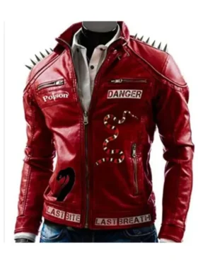 I Am Venomous Snake Poison Studded Red Leather Jacket