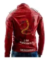 I Am Venomous Snake Poison Studded Red Leather Jacket Back