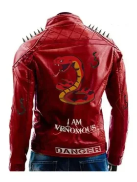 I Am Venomous Snake Poison Studded Red Leather Jacket Back