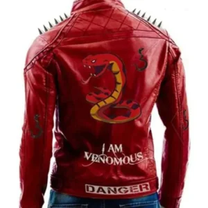 I Am Venomous Snake Poison Studded Red Leather Jacket Back