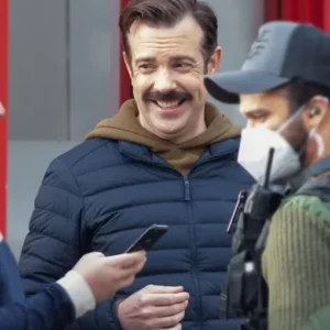 Jason Sudeikis Ted Lasso Black Quilted Puffer Jacket Front