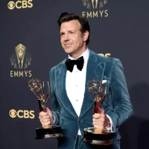 Jason Sudeikis Ted Lasso Blue Velvet Blazer Front