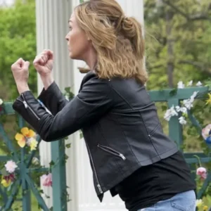 Julia Stiles Chosen Family Black Biker Leather Jacket Side View