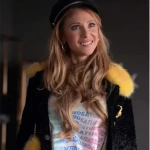 Juno Temple Ted Lasso S03 Black and Yellow Fur Jacket