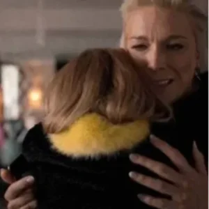 Juno Temple Ted Lasso S03 Black and Yellow Fur Jacket For Sale
