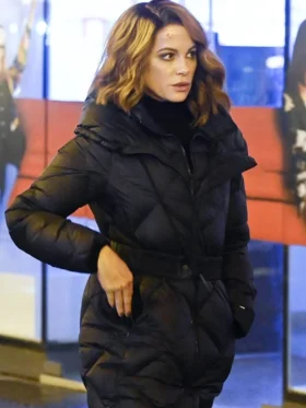 Kate Beckinsale Canary Black 2024 Black Quilted Coat On Sale