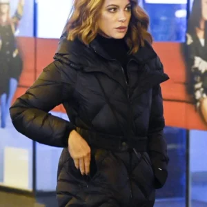 Kate Beckinsale Canary Black 2024 Black Quilted Coat On Sale