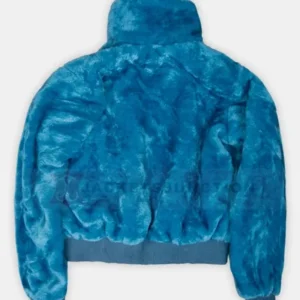 Keeley Jones Ted Lasso Blue Fur Zipper Jacket Back