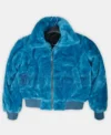 Keeley Jones Ted Lasso Blue Fur Zipper Jacket Front