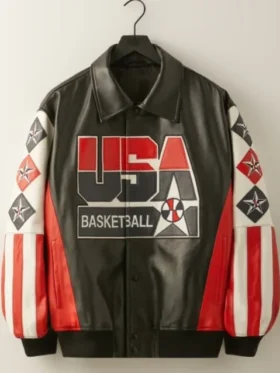 Kevin Durant USA Team Black Leather Jacket Front