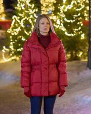 Kim Matula The Finnish Line Red Puffer Jacket Front View