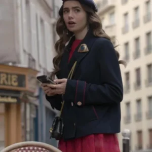 Lily Collins Emily in Paris Blue Coat