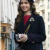 Lily Collins Emily in Paris Blue Coat Full View
