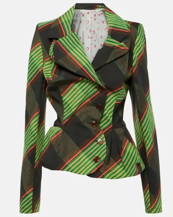 Lily Collins Emily in Paris S04 Green Checked Blazer on sale