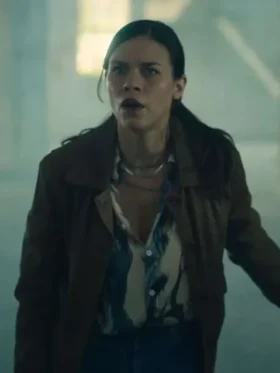 Margot Muller Who Is Erin Carter Brown Biker Jacket Front