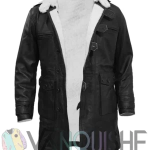 Men’s Black Bane Leather Coat front open