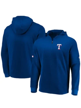 Mens Texas Rangers Majestic Royal Authentic Collection Batting Practice Waffle Quarter Zip Pullover Jacket