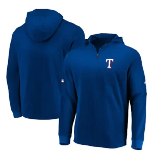 Mens Texas Rangers Majestic Royal Authentic Collection Batting Practice Waffle Quarter Zip Pullover Jacket
