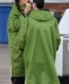 Michelle Keegan Brassic S05 Green Long Coat Back View