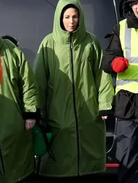 Michelle Keegan Brassic S05 Green Long Coat Full View
