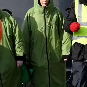 Michelle Keegan Brassic S05 Green Long Coat Full View