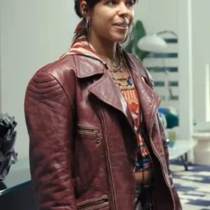 Paloma Castel La Maison 2024 Maroon Leather Jacket Side View