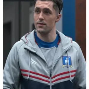 Phil Dunster Ted Lasso Grey Fleece Hooded Jacket Front