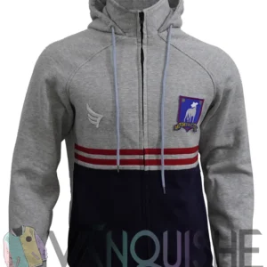 Phil Dunster Ted Lasso Grey and Blue Hooded Jacket front