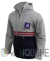 Phil Dunster Ted Lasso Grey and Blue Hooded Jacket left