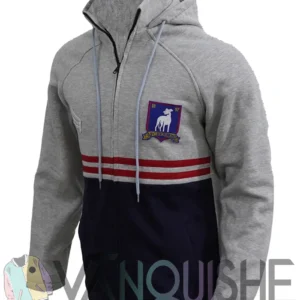 Phil Dunster Ted Lasso Grey and Blue Hooded Jacket left