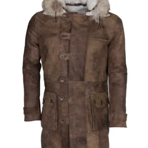 Real Fox Fur Detachable Hood Bane Leather Coat