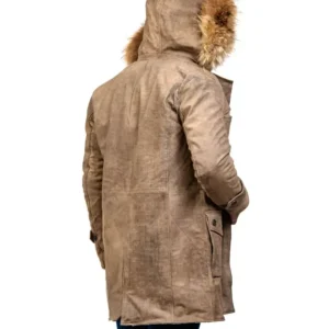 Real Fuax Fur Hooded Bane Long Leather Coat
