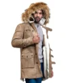 Real Fuax Fur Hooded Bane Long Leather Coat for Men Sale