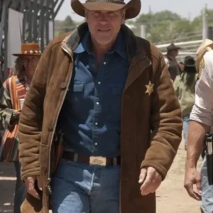 Robert Taylor Longmire Brown Leather Trench Coat closeup